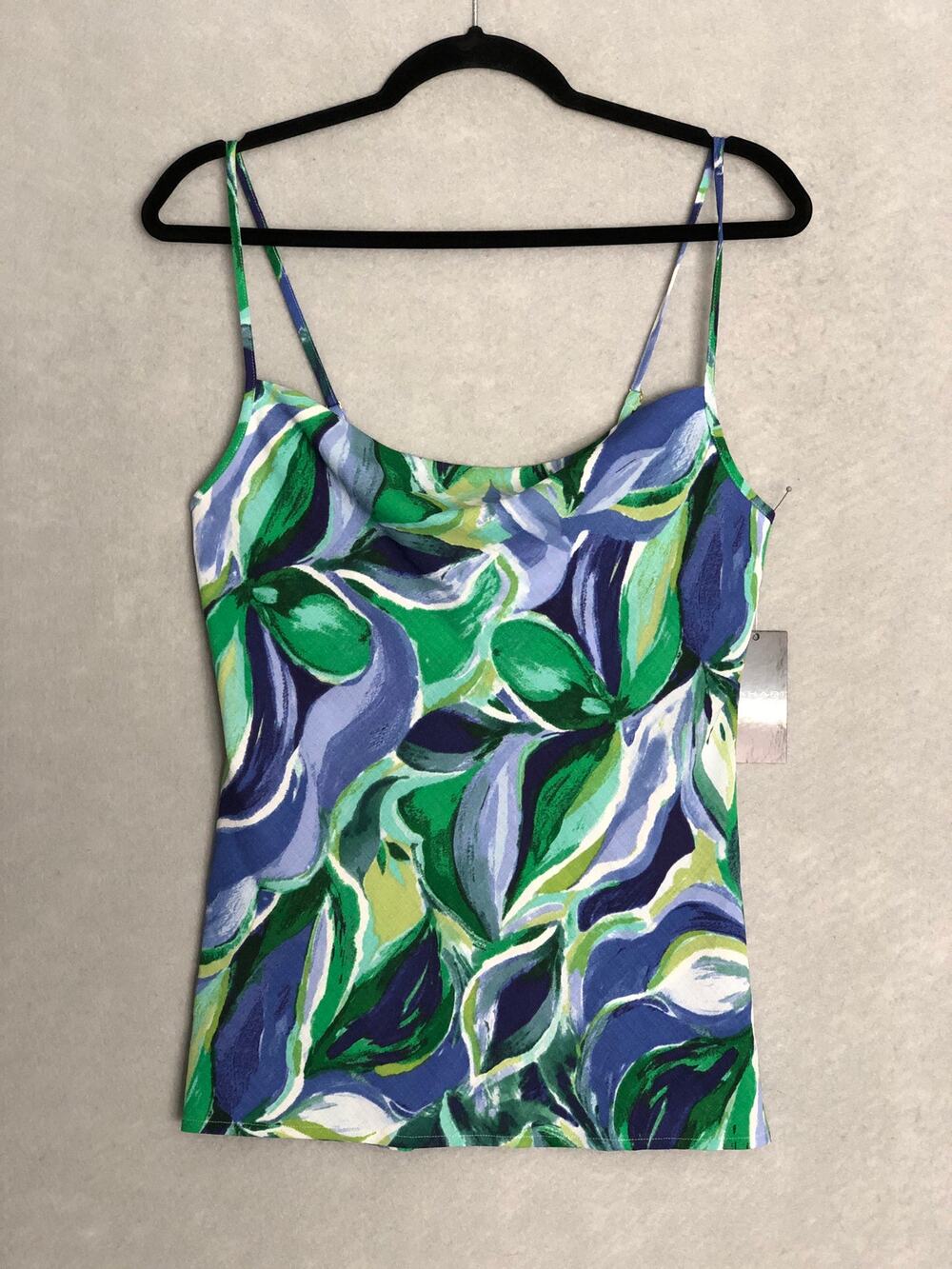 Tahari ASL Printed Draped-Front Sleeveless Top Pacific Blue Women's XS NEW